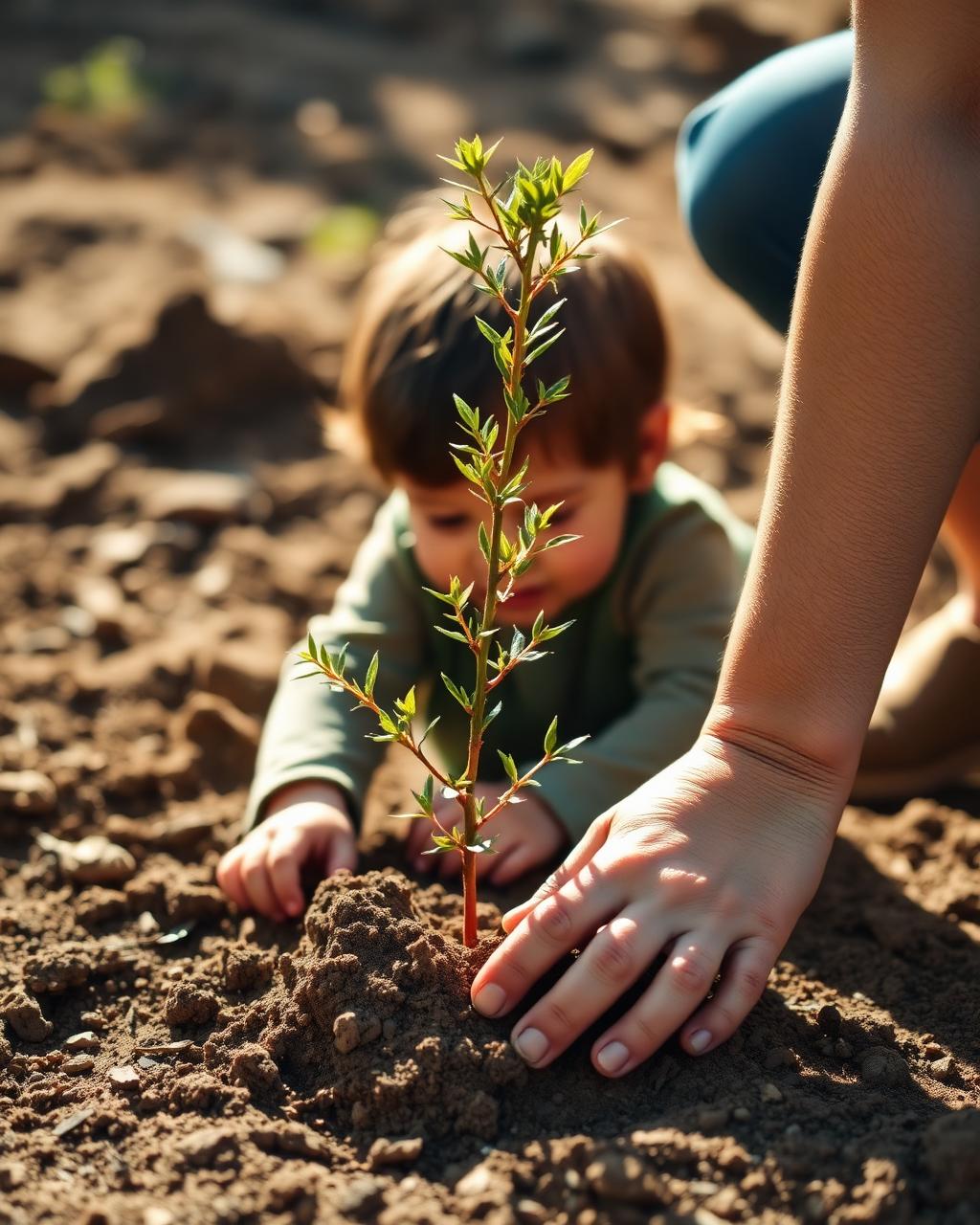 Niño plantando un árbol